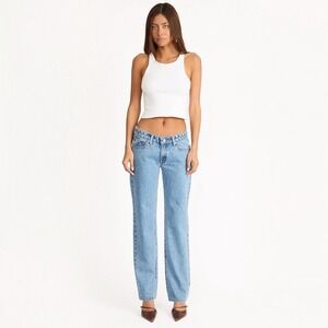 Abrand A 99 Low Rise Straight Jeans Womens 26 Walk Away Blue Rigid Denim NWT